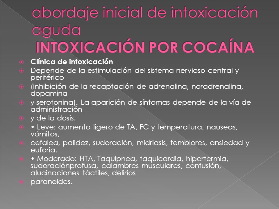 Intoxicacion por cocaina tratamiento inicial Intoxicacion por cocaina tratamiento inicial